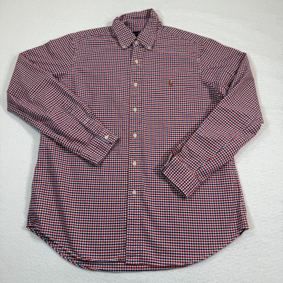 Ralph Lauren Shirt Men's L Red Blue Gingham Button Down Classic Fit‎ Dressy Polo - Picture 1 of 7
